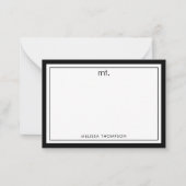 Carte De Correspondance Noir blanc double bordure Monogramme moderne rayé (Devant)
