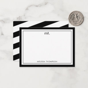 Carte De Correspondance Noir blanc double bordure Monogramme moderne rayé