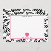 Carte De Correspondance Noir + Blanc Feuillage Pomme rose Enseignant (Devant / Derrière)