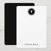 Carte De Correspondance Noir Blanc | Monogramme Rond Moderne Minimaliste (Devant / Derrière)