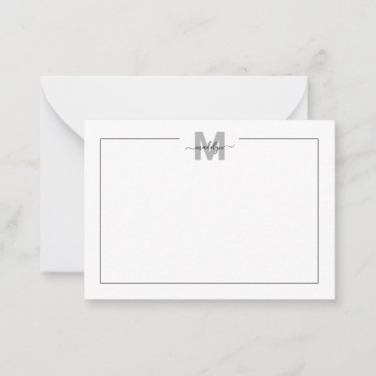 Carte De Correspondance Noir Blanc Script Calligraphie Nom Monogramme (Devant)