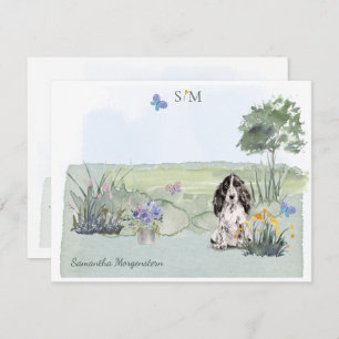 Carte De Correspondance Noir Cocker Spaniel Chien Monogramme et nom