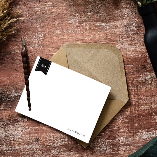 Carte De Correspondance Noir coupé Nom et initiales