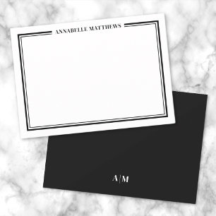 Carte De Correspondance Noir Deux Bordure Minimaliste Monogramme de Nom