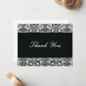 Carte De Correspondance Noir et blanc Damask Merci Note (Devant/Arrière en situation)