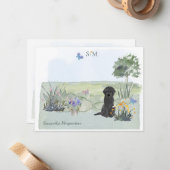 Carte De Correspondance Noir Labradoodé Chien Papillon Monogramme et nom (Devant/Arrière en situation)