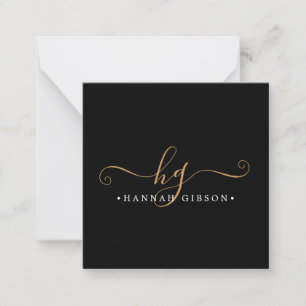 Carte De Correspondance Noir moderne Initiales Script Monogramme Minimal
