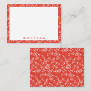 Carte De Correspondance Nom de bordure florale boho élégant rouge et blanc