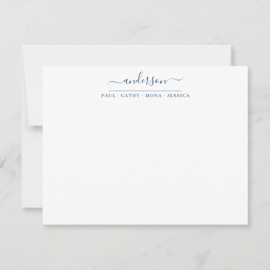 Carte De Correspondance Nom de famille Marine Blue Script Calligraphie (Devant)