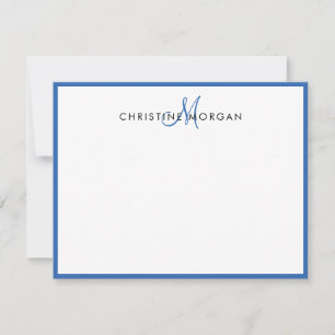 Carte De Correspondance Nom de monogramme bleu simple chic et minimaliste