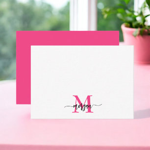 Carte De Correspondance Nom de monogramme de script minimaliste rose chaud