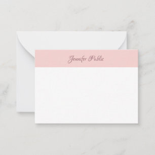 Carte De Correspondance Nom de script manuscrit Blush Pink Blanc Élégant