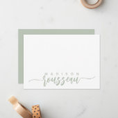 Carte De Correspondance Nom de script moderne Sage personnalisé Vert (Devant/Arrière en situation)