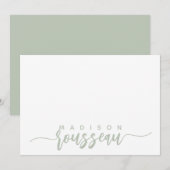 Carte De Correspondance Nom de script moderne Sage personnalisé Vert (Devant / Derrière)