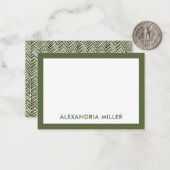 Carte De Correspondance Nom du monogramme moderne Olive Herringbone (Devant/Arrière en situation)