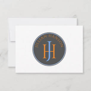 Carte De Correspondance Nom du monogramme vintage Logo Bleu orange