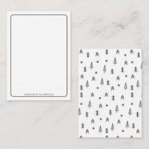 Carte De Correspondance Nom du Motif minimaliste de la Forêt d'hiver blanc