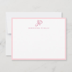 Carte De Correspondance Nom du script de main blanche rose Monogramme Simp