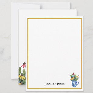 Carte De Correspondance Nom Échinacée Aquarelle Fleurs Sauvages & Feuillag