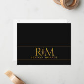 Carte De Correspondance Nom élégant Monogramme Noir Or (Devant/Arrière en situation)