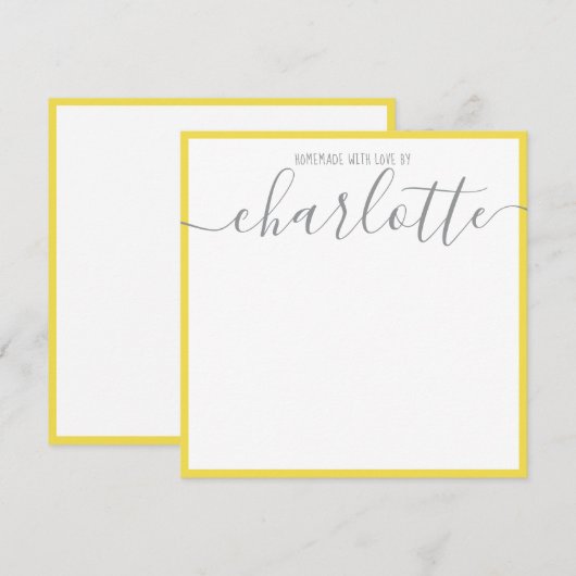 Carte De Correspondance Nom en écriture jaune gris Notes de l'enseignant (Devant / Derrière)