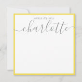 Carte De Correspondance Nom en écriture jaune gris Notes de l'enseignant (Devant)
