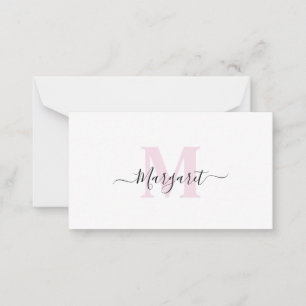 Carte De Correspondance Nom en écriture manuscrite monogramme rose blush