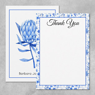 Carte De Correspondance Nom, fleur de protea bleu cobalt Merci à plat