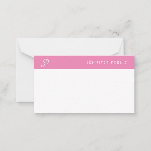 Carte De Correspondance Nom manuscrit Monogramme rose chaud blanc (Devant)