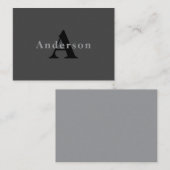 Carte De Correspondance Nom & Monogramme | Gris foncé (Devant / Derrière)