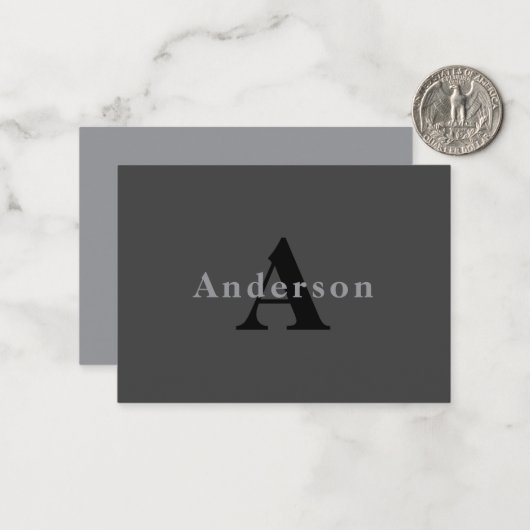 Carte De Correspondance Nom & Monogramme | Gris foncé (Devant/Arrière en situation)