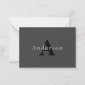 Carte De Correspondance Nom & Monogramme | Gris foncé (Devant)