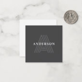 Carte De Correspondance Nom monogrammé rétro moderne gris foncé (Devant/Arrière en situation)