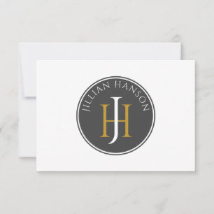 Carte De Correspondance Nom Monogramme vintage Logo Or Noir