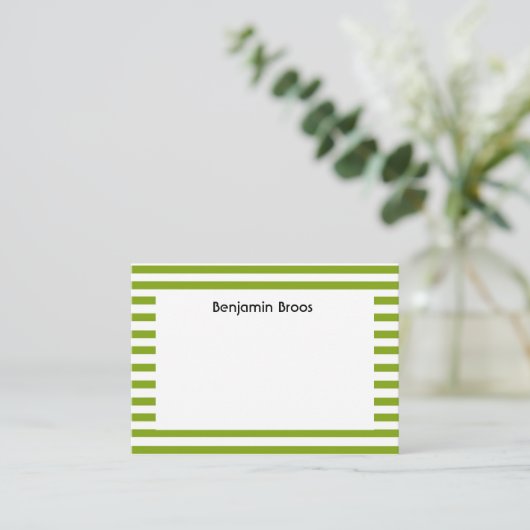 Carte De Correspondance Nom personnalisé bandes vert et blanc (Debout devant)