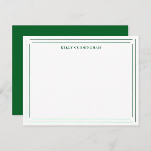 Carte De Correspondance Nom personnalisé Double bordure - Vert forêt (Devant / Derrière)