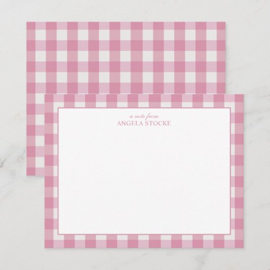 Carte De Correspondance Nom personnalisé Gingham rose (Devant / Derrière)
