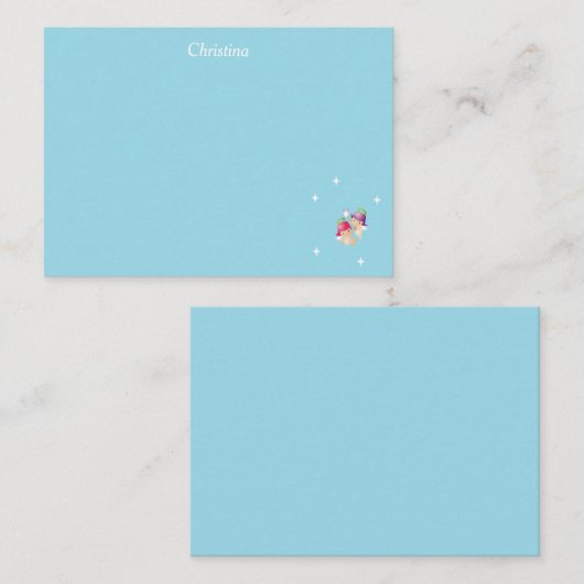 Carte De Correspondance Nom personnalisé mignon anges sur bleu (Devant / Derrière)