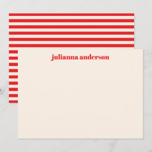 Carte De Correspondance Nom personnalisé rayé gras rouge vif moderne 