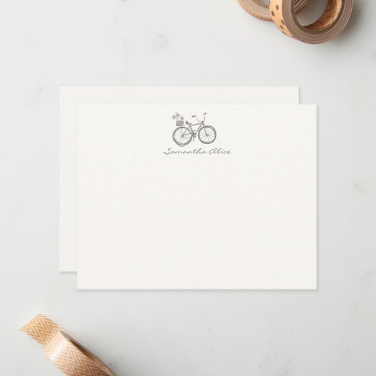 Carte De Correspondance Nom personnalisé simple Bicycle Illustration Gris (Devant/Arrière en situation)