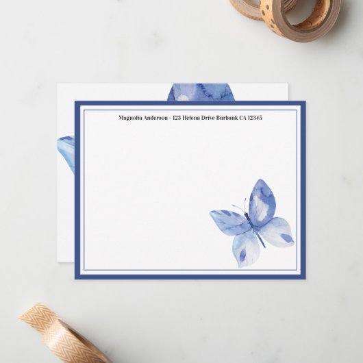 Carte De Correspondance Nom simple du papillon bleu (Devant/Arrière en situation)