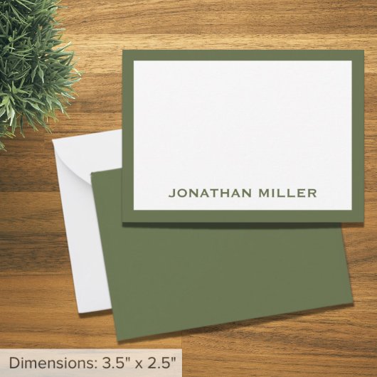Carte De Correspondance Nom Typographique blanc vert olive simple