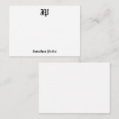 Carte De Correspondance Nostalgique classique Vieux Anglais Calligraphie M (Devant / Derrière)