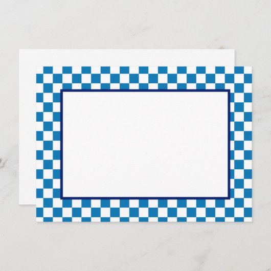 Carte De Correspondance Note Card-Blue & White Checkers (Devant / Derrière)