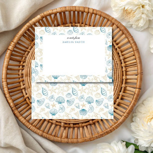 Carte De Correspondance Note Florale Pastel Estival Côtière Nautique Bleue