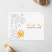 Carte De Correspondance Notes de remerciement Orange et Grey Damask (Devant/Arrière en situation)