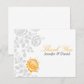 Carte De Correspondance Notes de remerciement Orange et Grey Damask (Devant / Derrière)