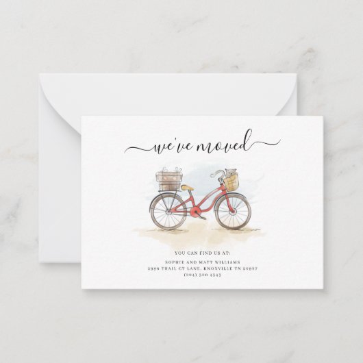 Carte De Correspondance Nous avons déplacé Boho Chic Red Bicycle Moving (Devant)