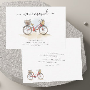 Carte De Correspondance Nous avons déplacé Boho Chic Red Bicycle Moving