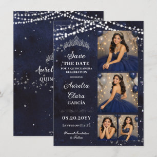 Carte De Correspondance Nuit étoilée, bleu marine, Quinceañera, photo, sau